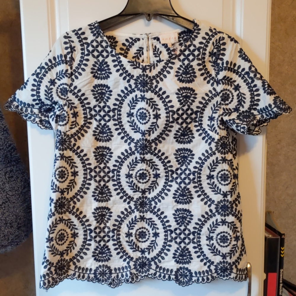 Altar'd State Navy Embroidered with Vines Top